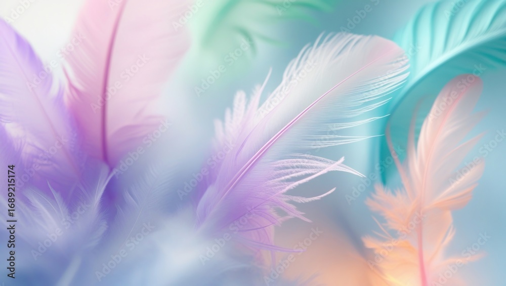 Fototapeta premium soft dreamy composition of pastel-colored feathers background