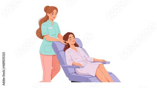 Skilled aesthetician gently massaging a relaxed client s neck in a spa treatment room