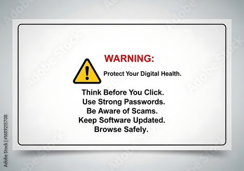 Digital security warning sign with cybersecurity best practices and online safety tips