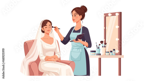 Bride receiving professional makeup application by a skilled artist before her wedding day ceremony