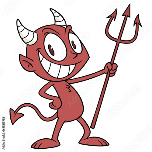Smiling Cartoon Devil with Trident | Funny Mischievous Demon Character