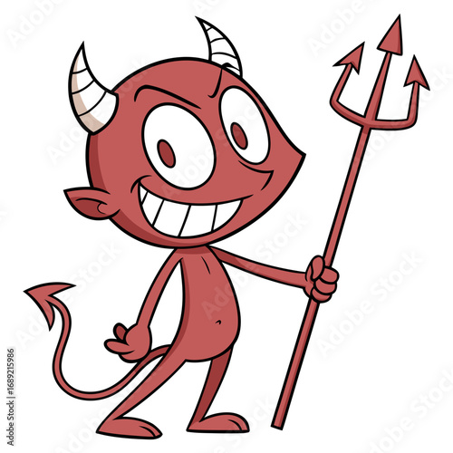 Smiling Cartoon Devil with Trident | Funny Mischievous Demon Character