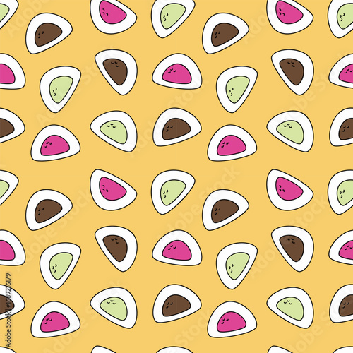 seamless pattern of colorful mochi desserts