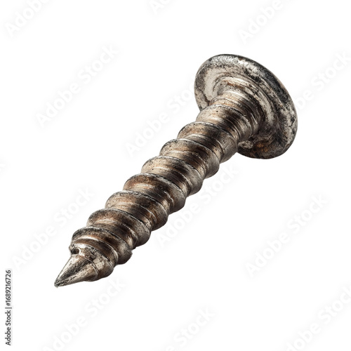 metal nail and screw side by side close-up isolated
