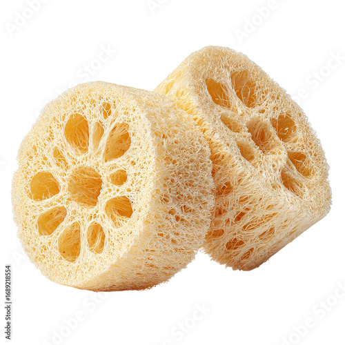 organic loofah sponge cross-section isolated on white background
