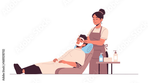 Skilled barber applying shaving cream to a client s face in a modern barbershop setting