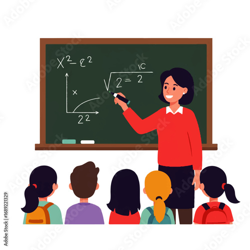 Teacher teaching math to students in classroom education scene