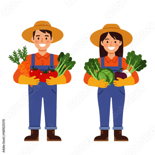 Happy Farmers Holding Freshly Harvested Organic Vegetables