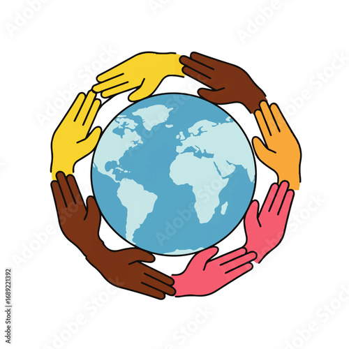 Global Unity Diverse Hands Around Earth Partnership Graphic