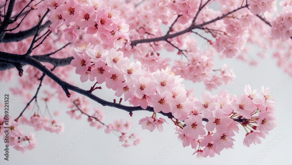 Obraz premium Cherry blossoms in full bloom on delicate pink branches.