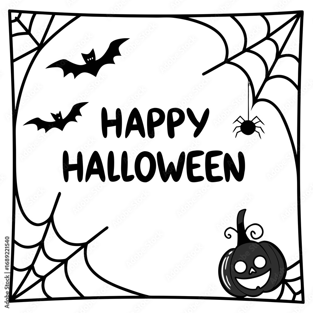 Obraz premium Spooky Halloween themed Illustration with pumpkin, bats, and spider