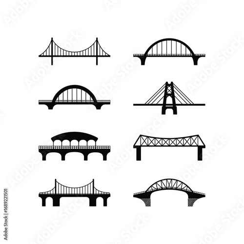 Collection of diverse bridge silhouettes showcasing different architectural styles and engineering marvels