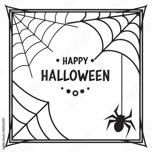 Happy Halloween Spider Web with Vector Illustration