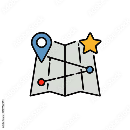 Navigation Map with Location Pin and Star Icon