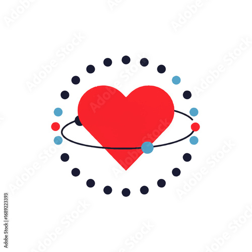 Heart with orbiting elements symbol of connection and care