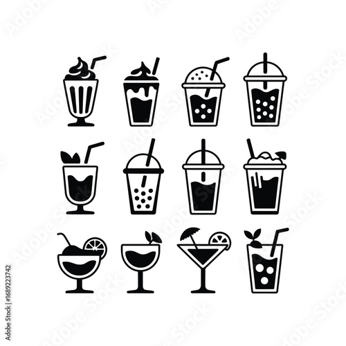 Collection of fresh fruit cocktails mocktails smoothies and iced drinks icons for refreshment and beverage concepts