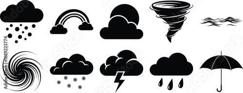 Collection of weather icons representing diverse meteorological phenomena