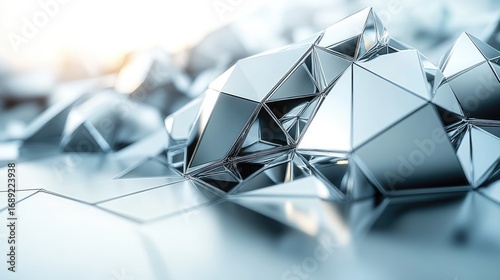 Abstract Geometric Crystal Formation with Reflective Surfaces and Soft Lighting