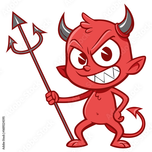 Grinning Cartoon Devil with Trident | Cute Mischievous Red Demon Character