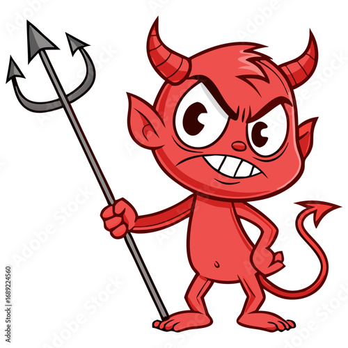 Grinning Cartoon Devil with Trident | Cute Mischievous Red Demon Character