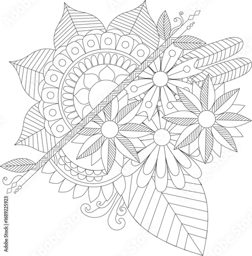 Beautiful zendoodle flowers coloring page detailed floral mandala design for relaxation white background