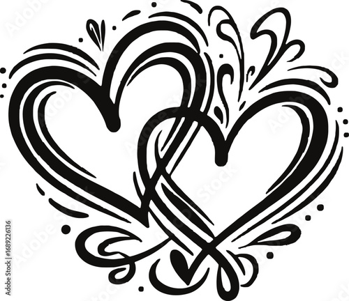 Intertwined hearts artistic design symbolizing love and connection white background