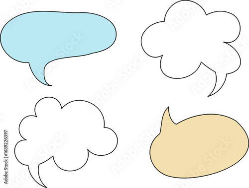 Set of blank speech bubble in flat design, chatting box, message box icon. Balloon doodle style of thinking sign symbol. Speech bubble isolated on background.