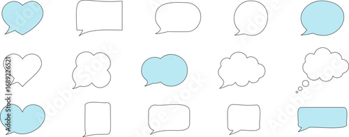 Set of blank speech bubble in flat design, chatting box, message box icon. Balloon doodle style of thinking sign symbol. Speech bubble isolated on background.