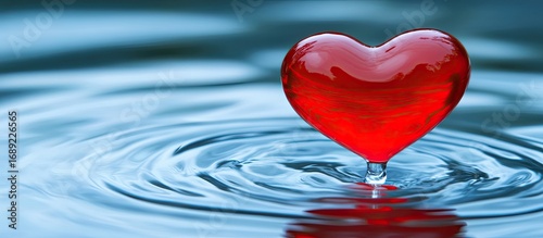 Vibrant Red Heart Submerged in Rippling Blue Water, Symbolizing Love and Serenity