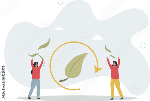 Ecology as saving sustainable green forest environment.Clean and nature friendly resources cycle. Natural organic recycling symbol.life and employment of people.