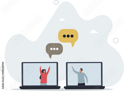Remote work team meeting, online communication and business discussion, video conference to link between home and office concept.life and employment of people.