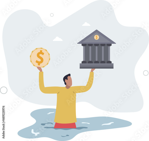 Government bailout to help support bank from bankruptcy to prevent banking downfall by injection, buy bonds to pay for loan and obligation concept.life and employment of people.
