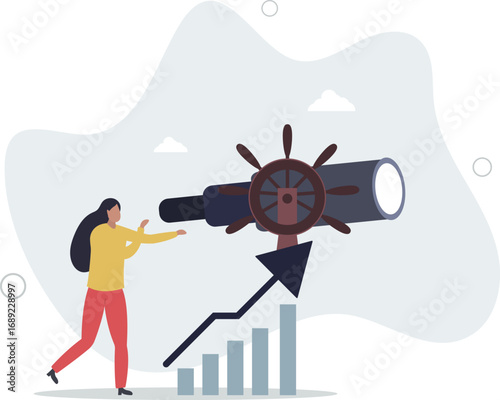 Leadership to lead company direction, vision to see opportunity, skill to overcome challenge or decision to control and drive growth concept.life and employment of people.