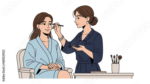 Professional makeup artist applying cosmetic products to a client s face in a salon setting