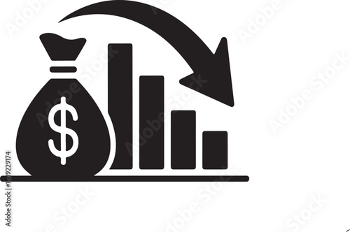 Money bag graph decline arrow dollar sign financial graph