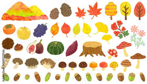 秋の植物・食べ物のイラストセット