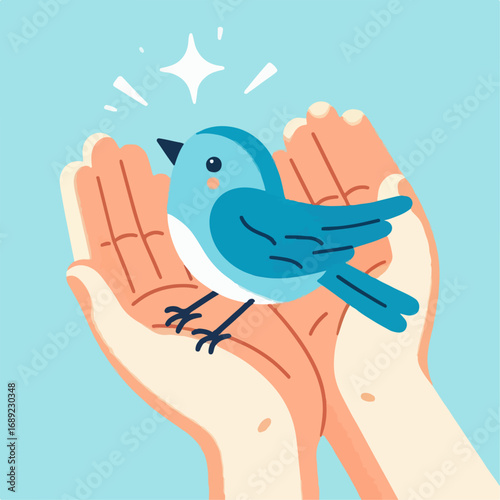 Illustration of bird in hand