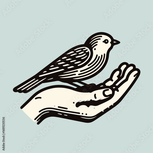 Illustration of bird in hand