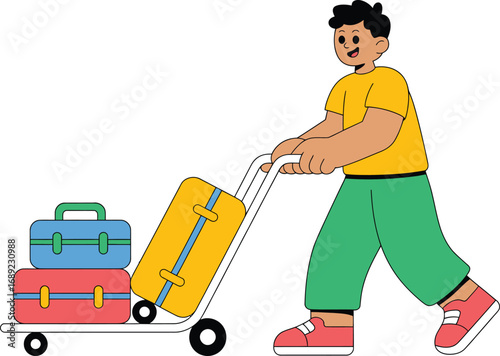Person Pushing Luggage Cart with Suitcases