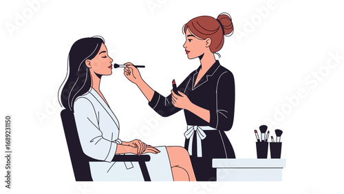 Professional makeup artist applying cosmetics to a client in a salon setting