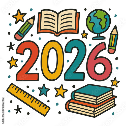 Reading Theme 2026 Illustration - Books, Glasses & Pencil Art

