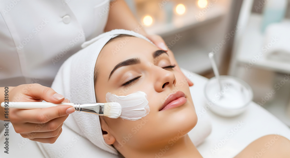 Naklejka premium Close-up of a Cleansing Mask Application in a Beauty Salon
