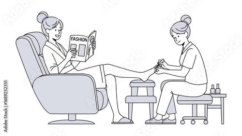 Woman relaxing while receiving a pedicure from a professional nail technician