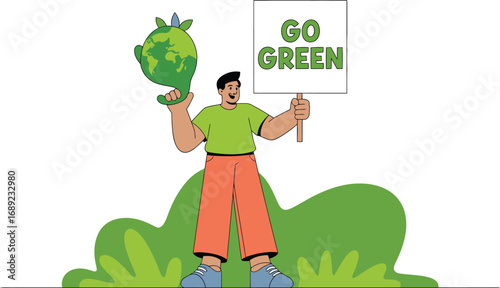 Person holding Earth and "Go Green" sign