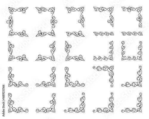 Collection of elegant hand drawn ornamental borders and corner elements