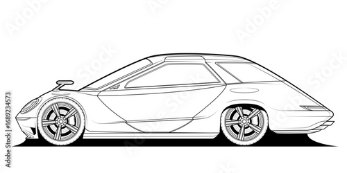 Vector line art classic car illustration coloring book page for adult drawing. Paper, outlines vehicle. Graphic element. Wheel. Black contour sketch illustrate Isolated on white background.