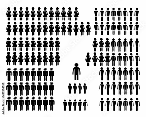 Diverse groups of stick figure people representing different demographics