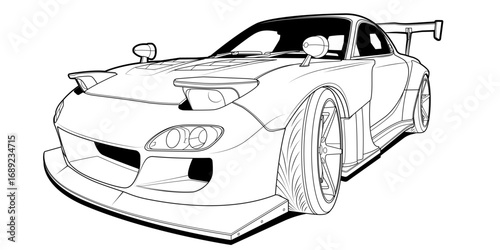 Dynamic black and white vector illustration of a sports car, embodying speed, power, and adrenaline. Perfect for automotive themes and racing enthusiasts. Capture the essence of speed in your design.