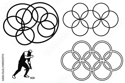 Abstract Circles and Athlete Illustration on White Background rings interconnected