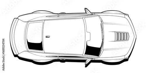 Dynamic black and white vector illustration of a sports car, embodying speed, power, and adrenaline. Perfect for automotive themes and racing enthusiasts. Capture the essence of speed in your design.